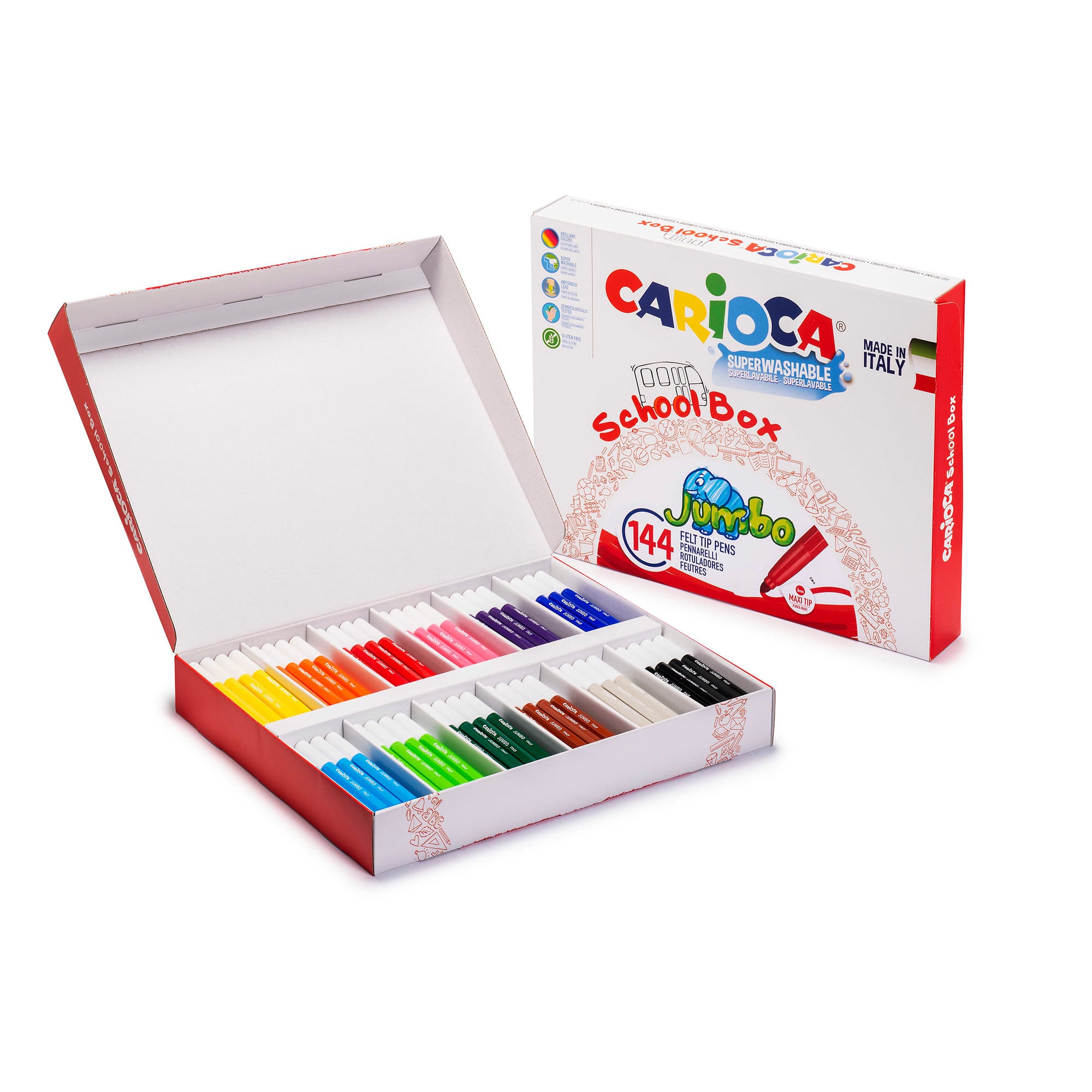 CARIOCA® 6mm Jumbo Maxi Tip Felt Tip Washable School Box Pen Set